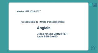 IPM 2025-2027- Présentation Enseignement d'Anglais