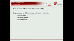 Marchés de capitaux- Introduction - L'organisation générale des marchés financiers  Vidéo 2