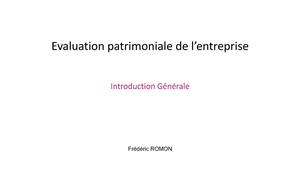 Évaluation patrimoniale des entreprises - Introduction générale