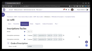 Moodle - Accéder aux paramètres des codes d'inscription