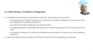 Information sur le don du corps à des fins d'enseignement et de recherche.