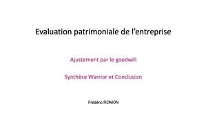 Évaluation patrimoniale des entreprises - le goodwill - synthèse du cas Warrior et conclusion