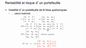 Rentabilité  er risque d'un portefeuille de 3 titres