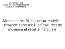 Monopole - demande, recette marginale, recette moyenne